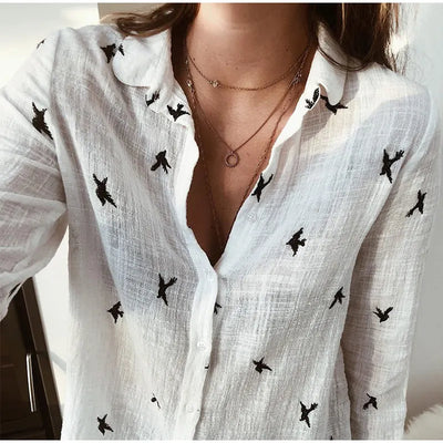 Cathy™ - Casual Bird Print Top