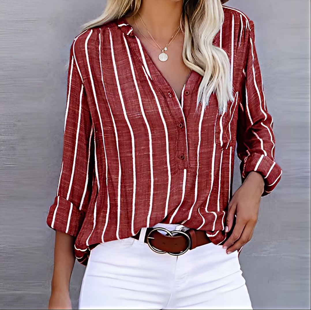 Ashley™ - Comfy Striped Button-Up